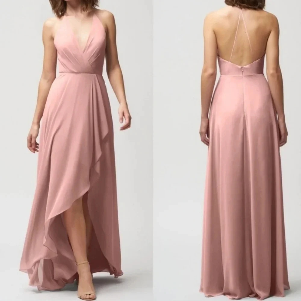 NWT Jenny Yoo Bridesmaid Farrah Dress in Whipped Apricot, Luxe Chiffon, Size 6.